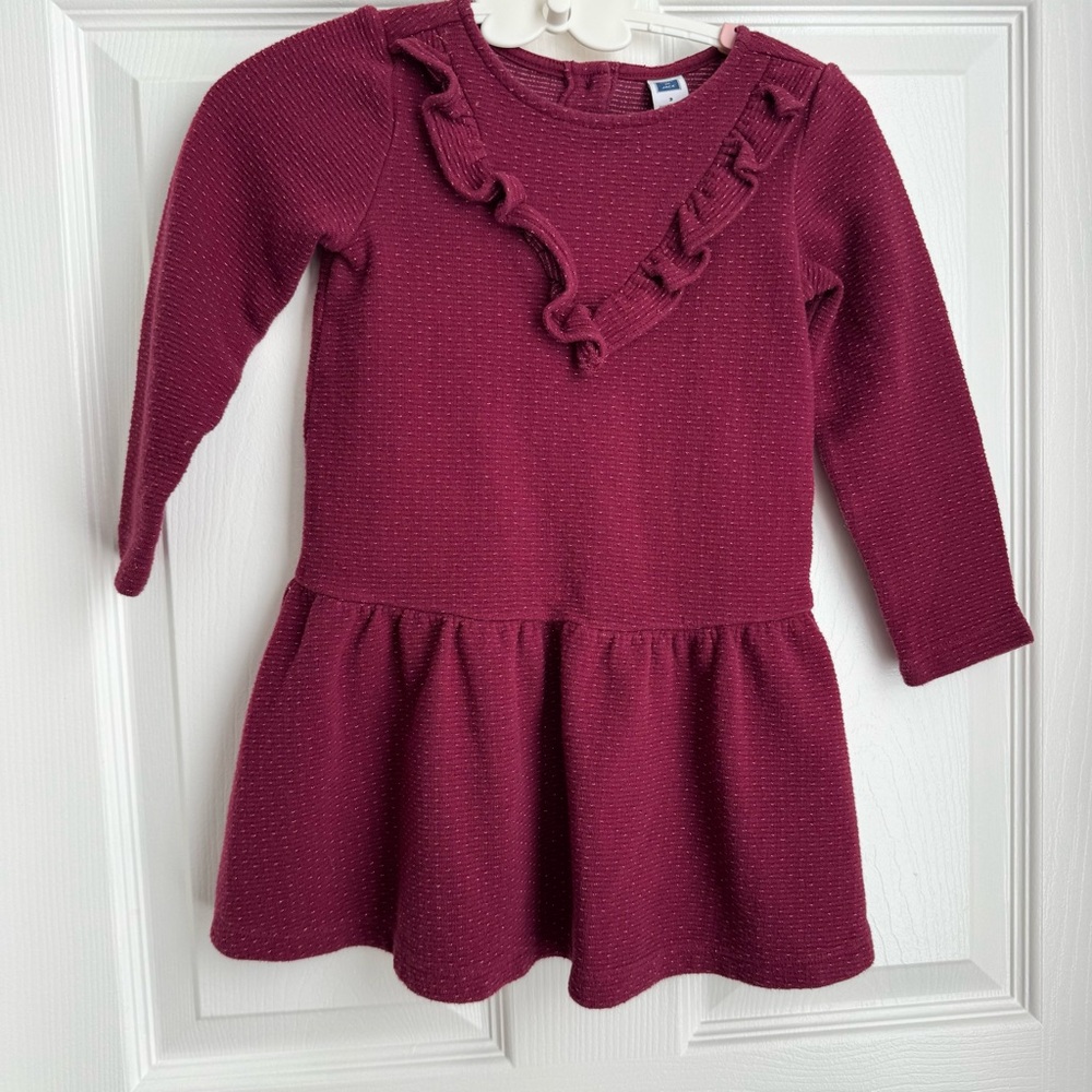 Janie and Jack size 3 Burgundy Ruffle Long Sleeve Kids Dress